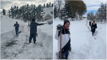 票据球迷正在耕种雪，铲车，以确保比尔斯球员能够到达机场